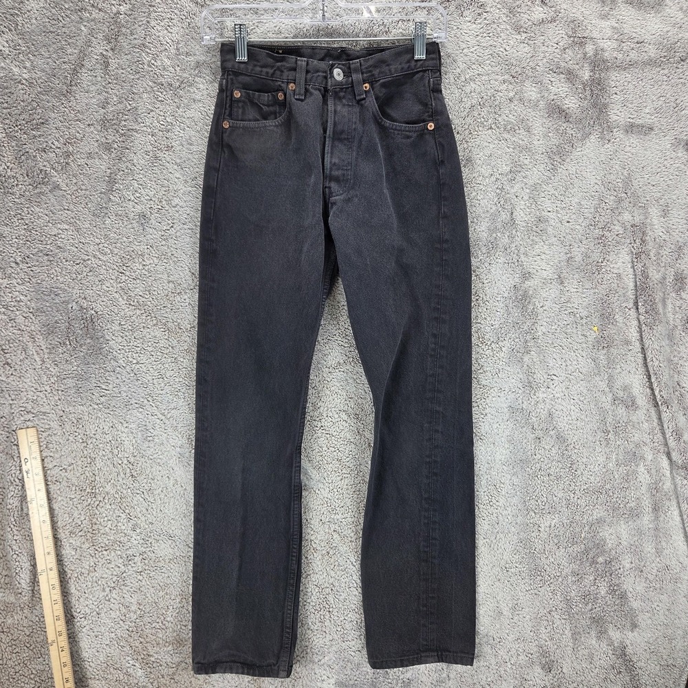 Vintage Levis 501 Jeans Womens Black Made in USA Straight Button Fly Fits 24x28